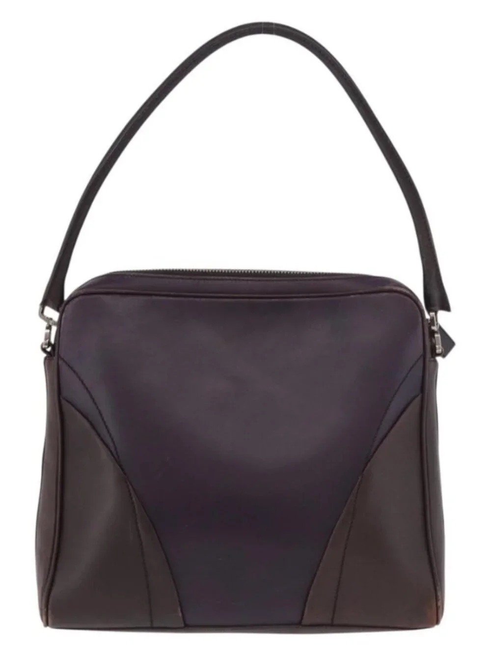 PRADA Shoulder Bag Leather Navy Silver Auth